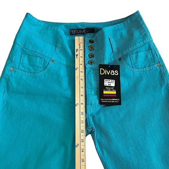 DIVAS JEANS Women's Pants 15 Aqua Blue High Waist Butt Lifter Jeans Made in Peru - Picture 3 of 15